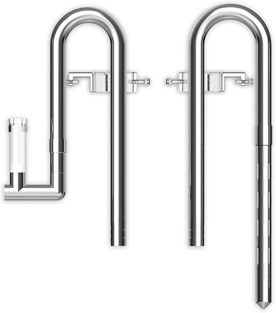 FZONE Stainless Steel Lily Pipe SET - Outflow with Surface Skimmer & Inflow with 11cm（4.3"） Detachable Extension Pipe for 12/16mm (1/2") Hose