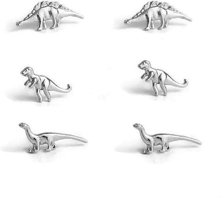 3 Pairs/Set Charm Post Stud Earrings Animal T-Rex Dinosaur Metal Stud Earring Wedding Engagement Jewelry Earrings for Women Men