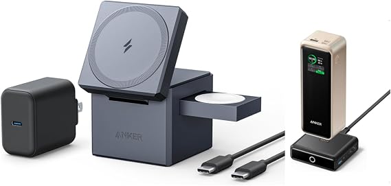 Anker Prime 27,650mAh Power Bank (250W) with 100W Charging Base, 3-Port Portable Charger, Smart App, Compatible with iPhone 15/15 Plus/15 Pro/15 Pro Max/14 Series, MacBook, Samsung, Dell, AirPods with