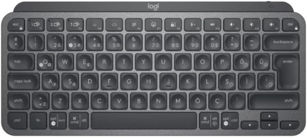 Logitech, Mx Keys Mini Minimalist Kablosuz Aydınlatmalı Klavye, Kompakt, Bluetooth, Performans, Çoklu Cihaz Özellikli, 5 Ay Pil Ömrü, Türkçe Q Klavye, 920-010504, Siyah