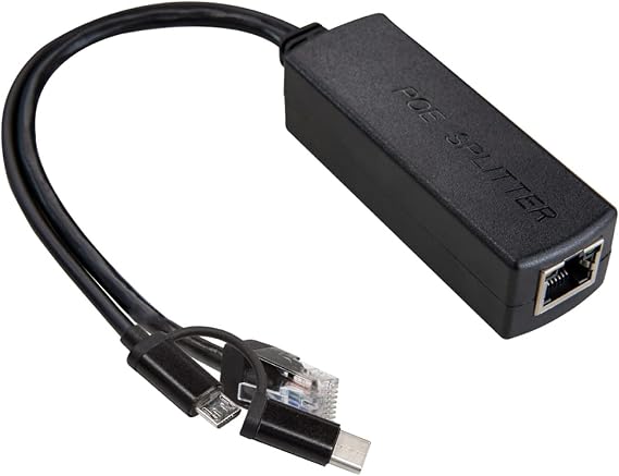 UCTRONICS Gigabit PoE Splitter 5V 3A, 2-in-1 PoE to USB C, Micro USB Adapter, IEEE 802.3af/at Compliant 10/100/1000Mbps for Raspberry Pi 3/4, Security IP Cameras and More