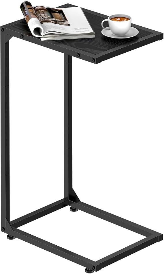 Sunexinlo C Shaped End Table for Couch, Slide Under Sofa Side Table, TV Tray Table for Laptop, Coffee and Snacks, Small End Table for Living Room, Bedroom and Small Spaces (1, Black)