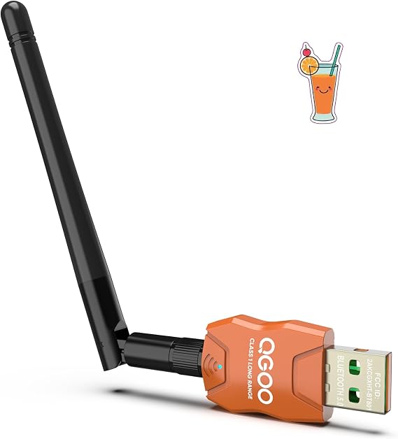 Class 1 Long Range Bluetooth Adapter for PC, QGOO USB Bluetooth Adapter for PC 5.3+EDR, Dongle Receiver Support Windows10/8.1/8/7(orange-163)