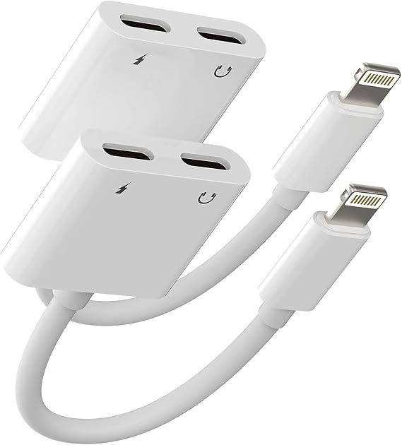 2pack,Compatible for iPhone Headphone Adapter Double Compatible with Lightning Port to Audio Jack and Charger Earphone Charging Splitter 11 12Mini pro xs xr 7 8 for ipad Connector Converter for Apple