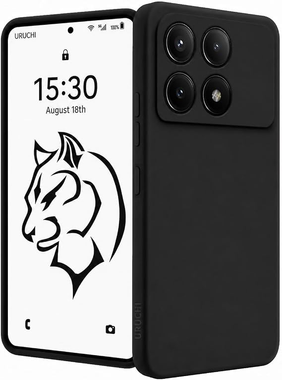 URUCHI Poco X6 Pro ile Uyumlu Kılıf, İçi Kadife Kaplamalı İnce Sıvı Silikon Kapalı Kamera Tam Koruma Yumuşak Silikon Kapak, Siyah