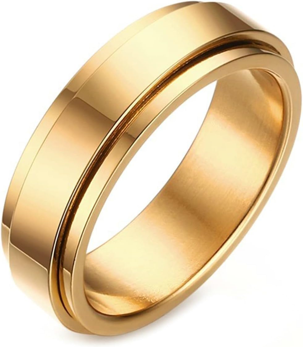 Aienid Band Rings for Women Stainless Steel, Tungsten Wedding Band Spinner Rings for Anxiety 6MM High Polished Rings Men Fidget Ring Gold