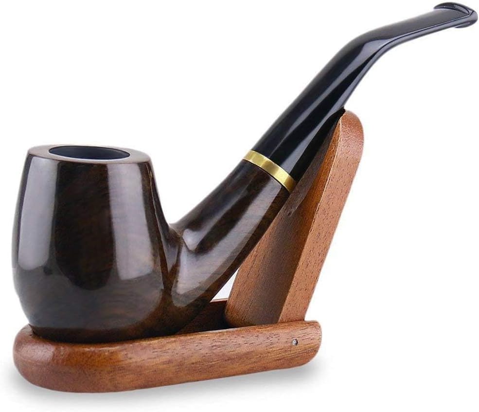 Joyoldelf Tobacco Pipe, Handmade Ebony Smoking pipe for Beginners - Pipe Stand and Pouch Included