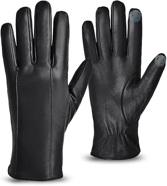 MGGMOKAY Mens Leather Gloves Sheepskin Winter Gloves with Cashmere Lined