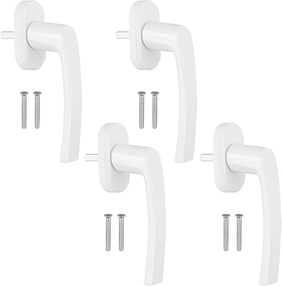 AUTOUTLET Aluminium Window Handle White Pack of 4 Window Lock Balcony Door Handle without Lock Cylinder in Pin Length 35 mm Door Handles for Windows Patio Doors and Balcony Doors
