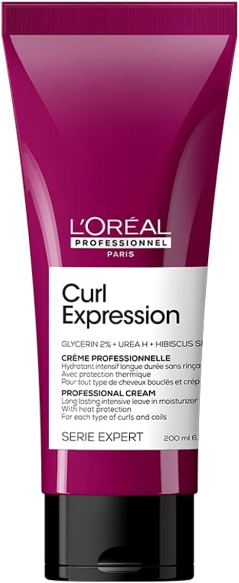 L'Oréal Professionnel Leave-In-Moisturiser, With Heat Protection, For Curly & Coily Hair, With Glycerin, Urea H and Hibiscus Seed Extract, Serie Expert Curl Expression, 200 ml