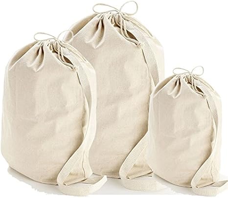 (3 Pack) Set of 3- Cotton Canvas Laundry Bags (Large Canvas)