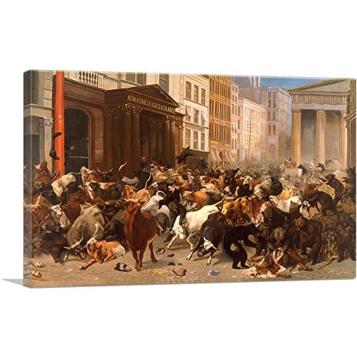 ARTCANVAS The Bulls and Bears in the Market 1879 Canvas Art Print Stretched Framed Painting Picture Poster Giclee Wall Decor by William Holbrook Beard - 12 x 8 0.75 Deep