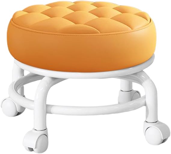 Round Rolling Stool With Wheels H 21cm 360° Rolling Pedicure Stool Low Round Roller Seat Chair Stools With Universals Caster Wheels Memory Foam Cushion Filling For Offices Garage Shop Sport
