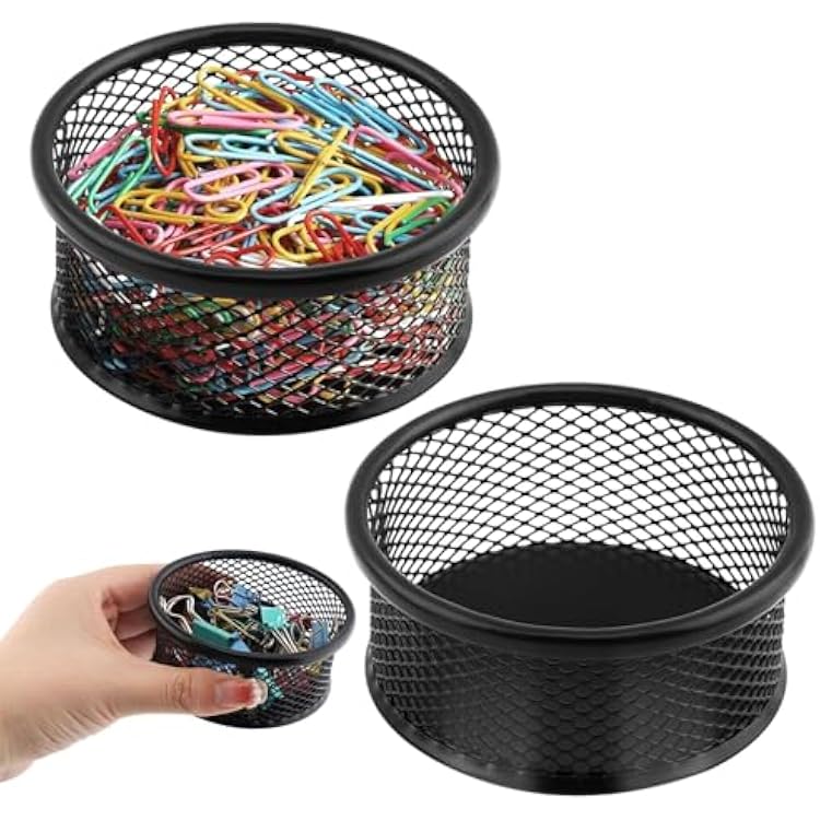 2 Pack Mesh Paper Clip Holder,Paperclip Holders for Desk Binder Wire Mesh Bowls,Magnetic Paper Clip Holder for Desk,Paper Clip Dispenser,Paper Clip Organizer Office