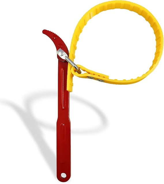 Strap Wrench 12 Inches, Water Filter Wrench Steel Handle Adjustable Strap Wrench for Replacing Water Filter, PVC Pipe Joints, Oil Filter, Swimming Pool Connection (Red Handle, Yellow Strap)