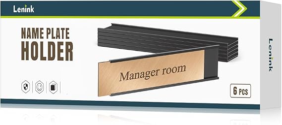 Lenink 6 Pack Name Plate Holder, Office Door Name Plate Holder Adhesive Wall Mount for Meeting Room, Business Department, Warning Area 8 X 2 (Black)