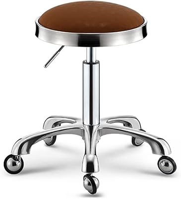 360 Swivel Rolling Stool Chair with 5 Wheels with PU Leather Cushioned Waterproof Height Adjustable 17.32-23.62in SGS Certified Gas Rod Salon Shop Stool for Massage Spa Brown