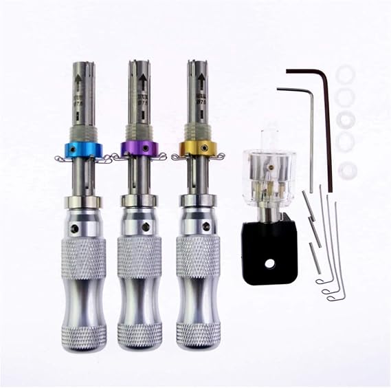 3-Piece HUK Tubular Lock Pick Tools Set with 1 Transparent Tubular Lock, Professional Locksmith Tools Set