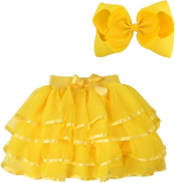 BGFKS 4 Layered Tulle Tutu Skirt for Girls with Hairbow or Birthday Sash,Girl Ballet Tutu Skirt