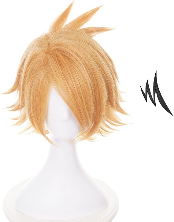 HIROAKIYA Chargebolt Denki Kaminari Wig, MHA Denki Kaminari Cosplay Wig with Hairclip Wig Cap