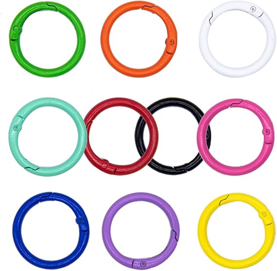 50pcs 10 Color 1in/25mm Round Spring O Rings, Smoothing Zinc Alloy Multi-Purpose Key Chain Buckle Trigger Snap Hooks Clip Keyring for Handbag School Office DIY Keychain Bag Purse Craft Making