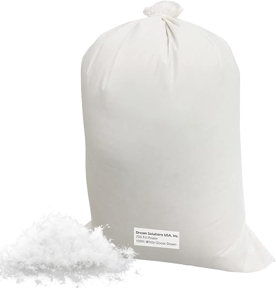 DS Solutions USA Bulk Goose Down Filling (1 lb.) 700 Fill Power 100% Natural White, No Feathers Fill Comforters, Pillows, Jackets and More Ultra-Plush Hungarian Softness