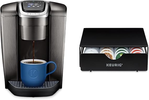 Keurig K-Elite Single-Serve K-Cup Pod Coffee Maker, Brushed Slate, 12 oz. Brew Size & Slim Non-Rolling Storage Drawer, Coffee Pod Storage, Holds up to 24 K-Cup Pods, Black
