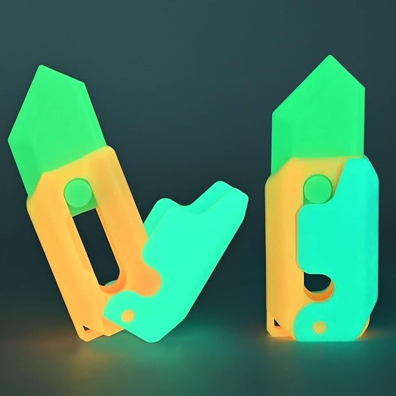 Fidget Toy 3D Printed Gravity Carrot Knife, Sensory Gifts for Adults Kids, Anxiety Stress Relief for ADHD Autism (2pcs, Luminous)