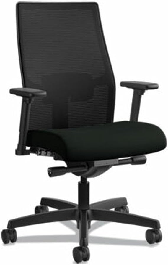 HON Ignition 2.0 4-Way Stretch Mid-Back Mesh Task Chair, Supports 300lb, 17" to 21" Seat Height, Black Seat, Fog Back, Black Base