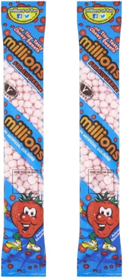 Millions Chewy Strawberry Sweets 2x55g Amazing juicy sweet (Pack of 2)