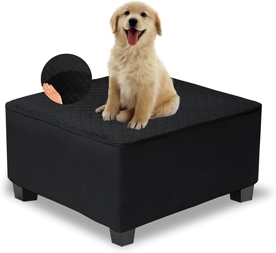 NeColorLife Waterproof Square Ottoman Cover,Black, Small