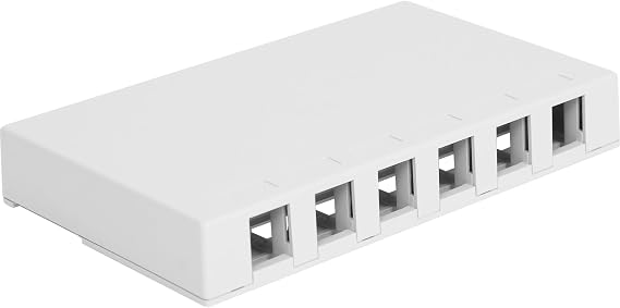 ICC 6 Port Surface Mount Box in White, Works with Slim and Wide Profile Keystone Jacks (Sold Separately), Compact Outlet for Voice and Data Connections, UL Listed TAA Compliant, IC107SB6WH
