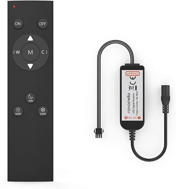 Novostella 360 RF Remote Controller for 20ft 40ft Tunable White LED Strip Light Kit, Dimmable 3000K-6000K, Daylight and Warm White, 10 Brightness Levels