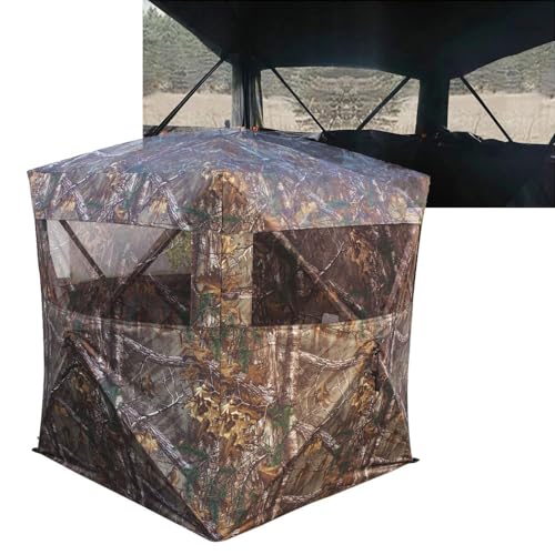 THUNDERBAY SPUR Collector 2 Person Hunting Blind, Portable Ground Blind with Silent Sliding Window, Spring Tree Camo