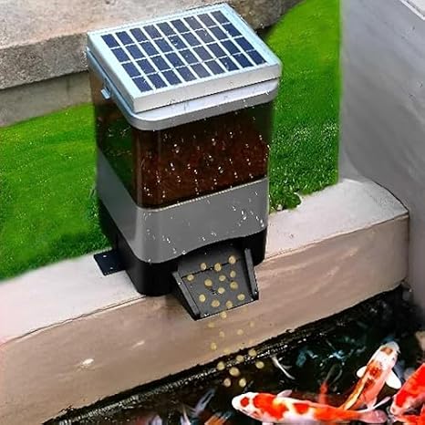 Automatic Fish Feeder - Intelligent Outdoor Pond Dispenser with Timed Rationing, 10L Capacity Drum, LCD Display for Efficient Feeding