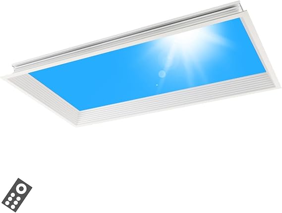 Natural Daylight Blue Sky Light, Artificial Skylight Ceiling Lamp with Remote Control, Recessed Installation, Adjustable Color Temperature, Simulate Daylight Rhythms, for Rooms(300x1200mm) [Energy Class A+]