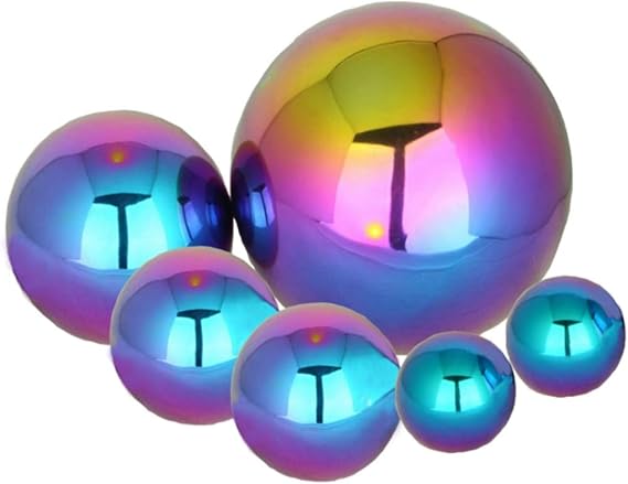 Stainless Steel Gazing Ball, 6 Pcs 50-150 mm Multi-Colour Mirror Polished Hollow Ball Reflective Garden Sphere, Pre-Drilled Gazing Globe for Home Garden Ornament Decorations