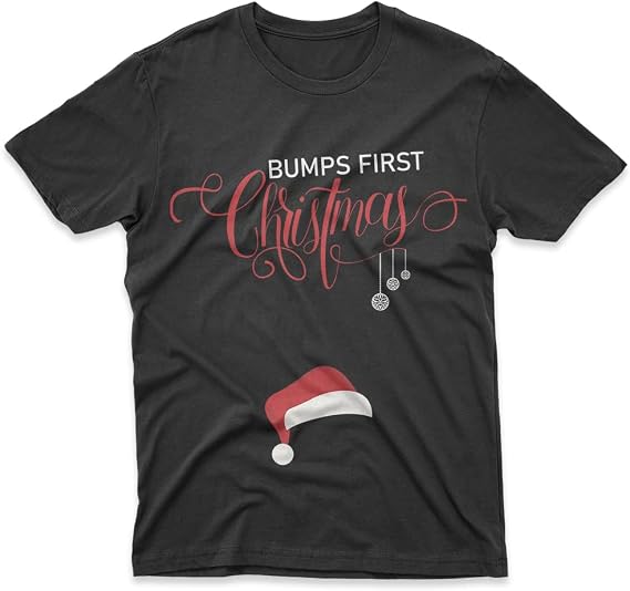 Bump's First Christmas T-Shirt - Funny Graphic Tee for Mom- Humorous Baby Reveal Shirt