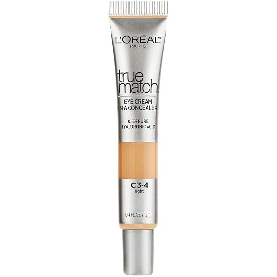 LOreal Paris True Match Eye Cream in a Concealer, 0.5% hyaluronic acid, Light C3-4, 0.4 fl. oz.
