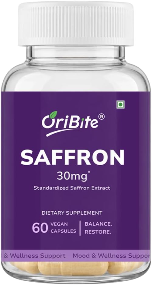 Saffron Supplement 30mg 100% Pure Saffron Extract Capsules for Mood, Energy, Focus & Eye Health Antioxidant Support Vegan, Non-GMO, Gluten-Free 60 Capsules