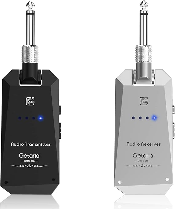 Wireless Guitar Transmitter Receiver Set 5.8GH Wireless Guitar System 4 Channels for Electric Guitar Bass (Silver/Black)