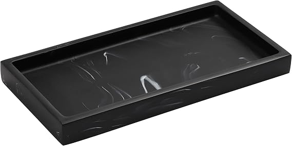 Luxspire Bathroom Vanity Tray, 8 x 4 inch Resin Dresser Jewelry Ring Dish Tank Storage Kitchen Sink Countertop Organizer Plate Holder for Perfume Soap Towel Bathroom Accessories, Mini, Ink Black