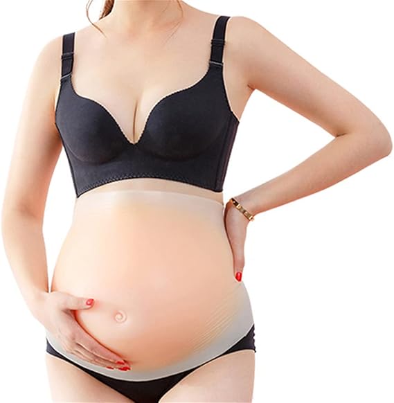 Artificial Fake Belly Silicone Pregnancy Belly, False Tummy Bump Silicone for Actor Performance Film Prop Cosplay, Skin Color Adult Belly Stuffer AntiShake Fake Pregnant Belly,5-6monthstwins