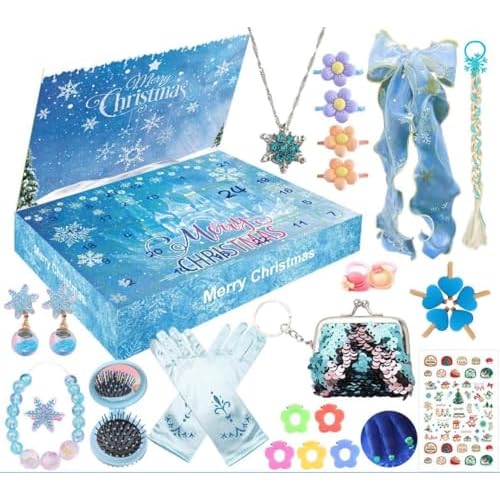 xtmas Advent Calendar 2024,xtmas Stocking Stuffers Kids xtmas Gits for Girls,Jewelry Makeup Gits for Kids Toddlers B ice & snow