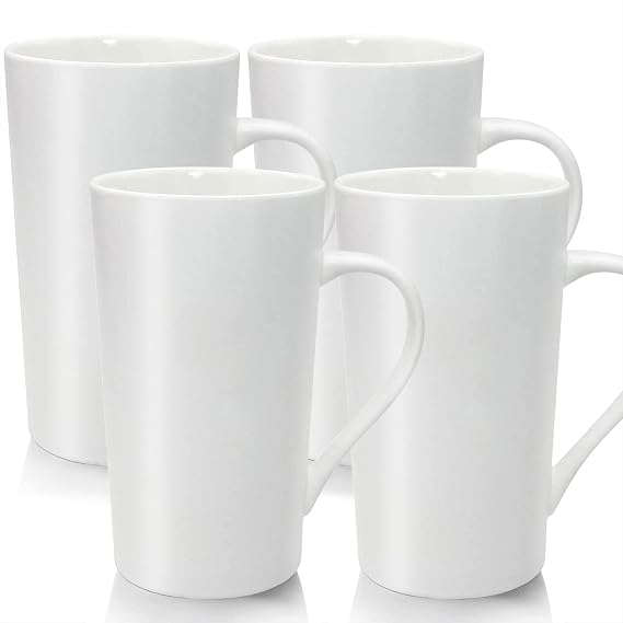 20oz Ceramic White Coffee Mugs Set of 4, Large Tall Coffee Mugs with Handle
