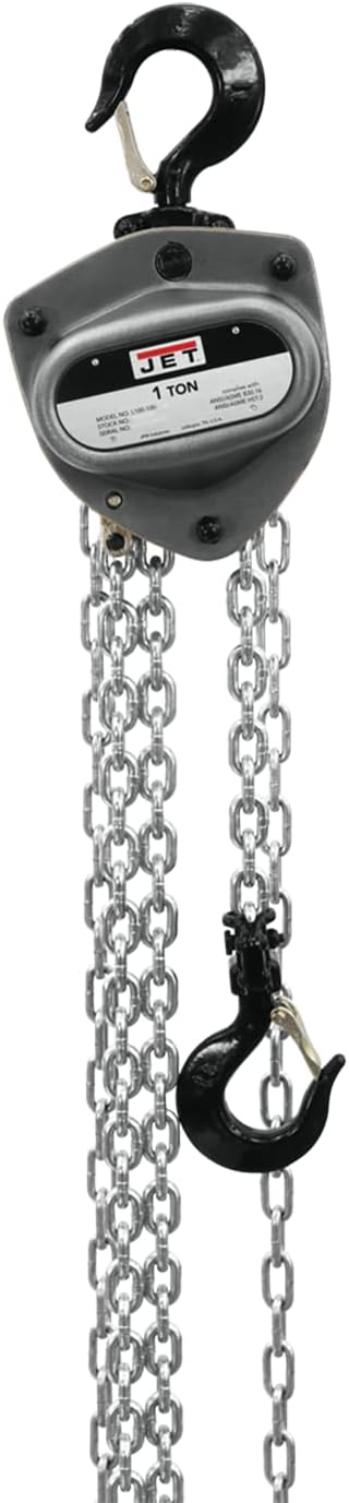 JET 1-Ton Hand Chain Hoist, 15' Lift, Overload Protection (L-100-100WO-15)