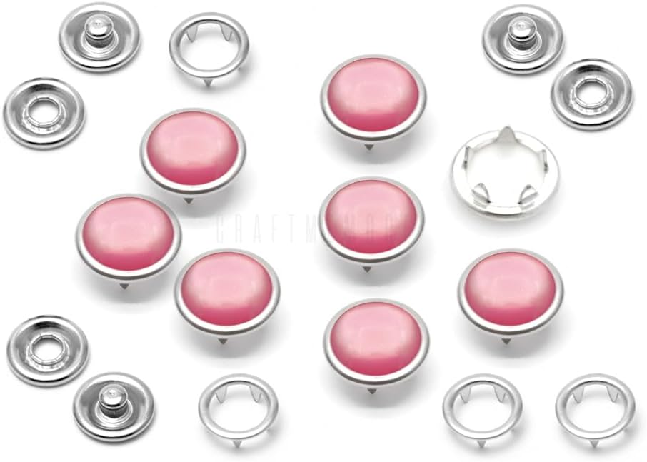 CRAFTMEMORE 20 Pack Pearl Snap Fasteners for Western Shirts, 10.5mm, Washable Pearl-Like Buttons Pink