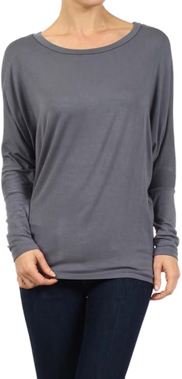 Private Label WOMEN'S Jersey Knit Dolman Tunic Top MADE IN USA (Medium, Charcoal)