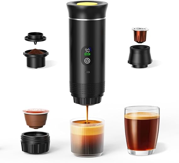 Portable Coffee Maker for Travel,Self-Heating Espresso Machine with USB-C,LED Display,20 Bar,Compatible with Coffee Grounds&Capsules (Ns&DG)Portable Espresso Maker for Car,RV,Camping,Office