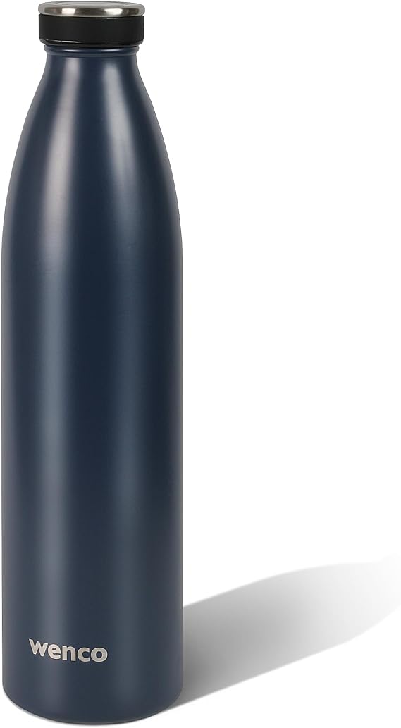 wenco Stainless Steel Drinking Bottle 1 Litre / 1000 ml Insulated and Leak-Proof for Cold and Hot Drinks Can Also Be Used as a Thermos Flask BPA Free - Blue Dark Blue